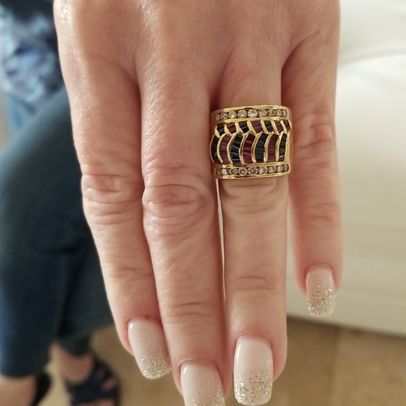 18k gold diamond ruby and sapphire ring - Picture 1 of 6